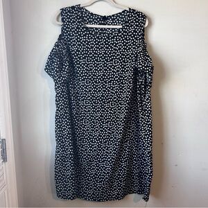 Shein Curve Daisy Print Cold Shoulder Ruffle Dress Black & White 3XL Floral